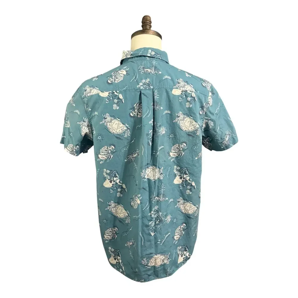 The North Face Mens Blue White 100% Cotton Camp Print Baytrail Shirt Sz L Casual